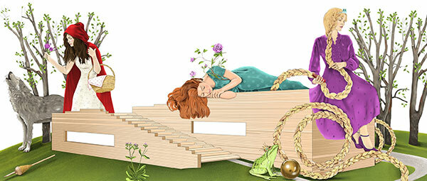 GRIMMWELT as a guest at GALERIA | Complete view of the fairy tale illustration | Illustration: Aliaa Abou Khaddour