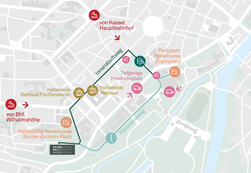 GRIMMWELT | How to find us Detail from the city map of Kassel with directions to the GRIMMWELT