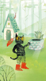 07 | IMMERGRUEN | © GRIMMWELT Kassel | Illustration: A.MUSE Immergrün ist ein neuer Ausstellungsbereich in der GRIMMWELT. Das Bild zeigt den virtuellen Märchenwald an der Wand.