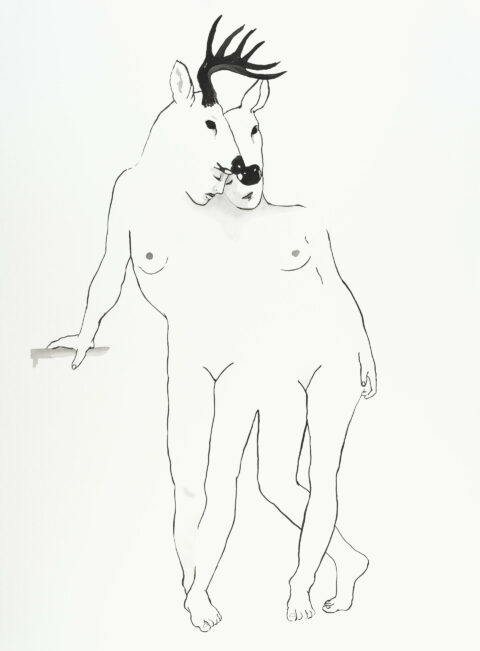 Sonderausstellung Necla Rüzgar | Kunstwerk aus der Serie »My Name Was Written on Every Page« | Illustration: Necla Rüzgar Zeichnung von Necla Rüzgar aus der Serie »My Name Was Written on Every Page«, 2021, Tinte auf Papier, 76*56 cm