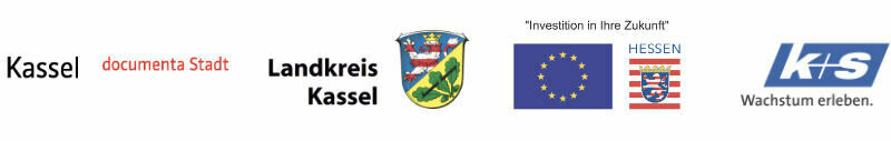 GRIMMWELT Kassel | Logos Partner Logos der GRIMMWELT-Partner Stadt Kassel, Landkreis Kassel, "Investitionen in Ihre Zukunft" Europa und Hessen, K + S