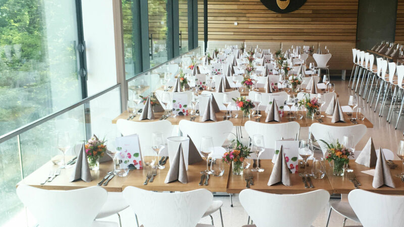 Feasts at FALADA Festively set tables with napkins and decorations in FALADA