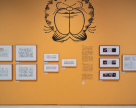 12 | Ausstellung ICH, DAS TIER | Garfield | © GRIMMWELT Kassel, Foto Nicolas Wefers Blick auf die Ausstellungswand zu Garfield