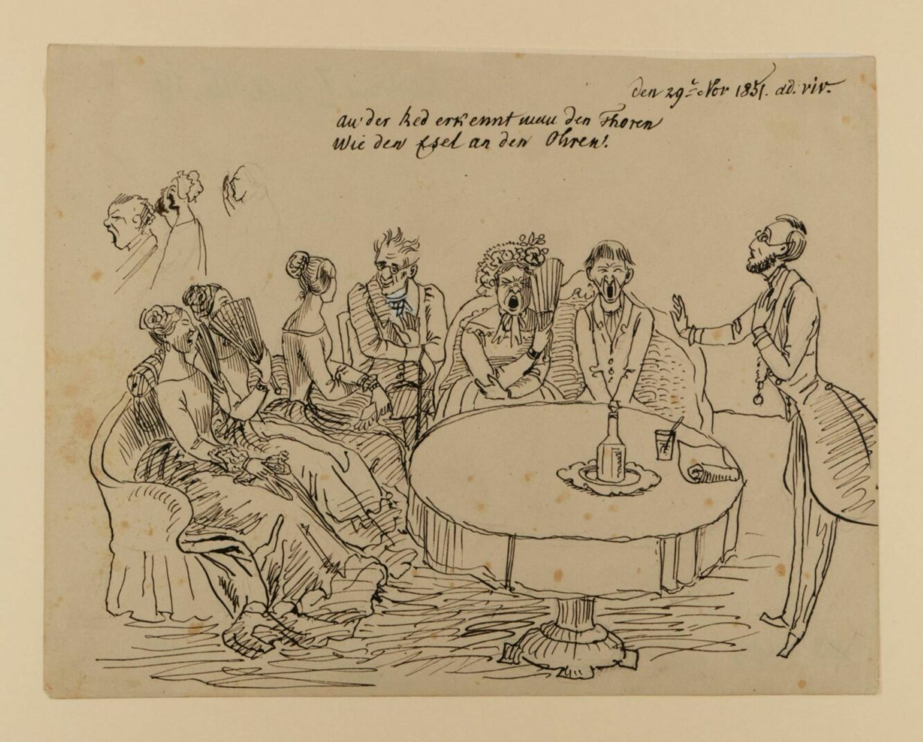 Caricature of a social gathering | Illustration: Ludwig Emil Grimm