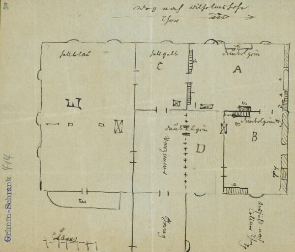 Plan der Wohnung in der Torwache Kassel | Wilhelm Grimm, 1814 | Abb.: © Staatsbibliothek zu Berlin